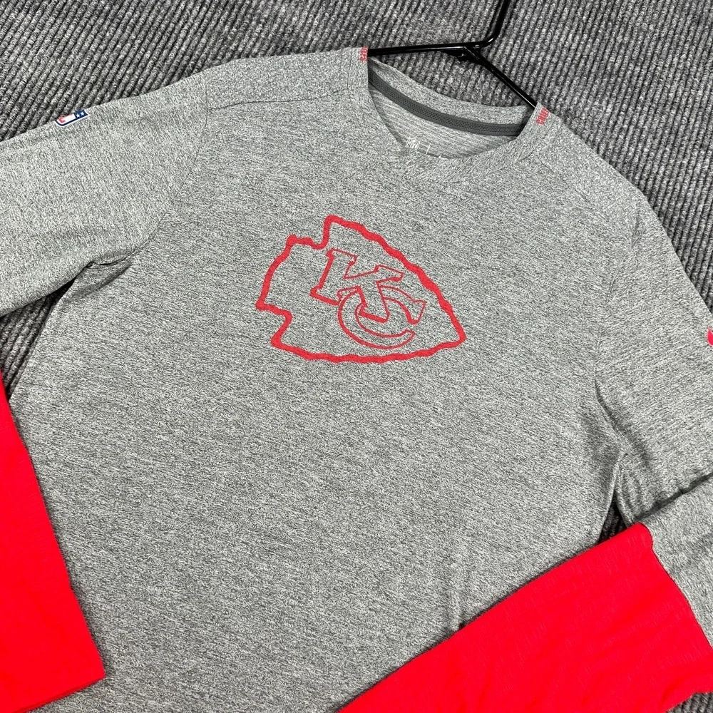 Kansas‎ City Chiefs Shirt Mens Medium Gray Red Long Sleeve Nike On Field NFL